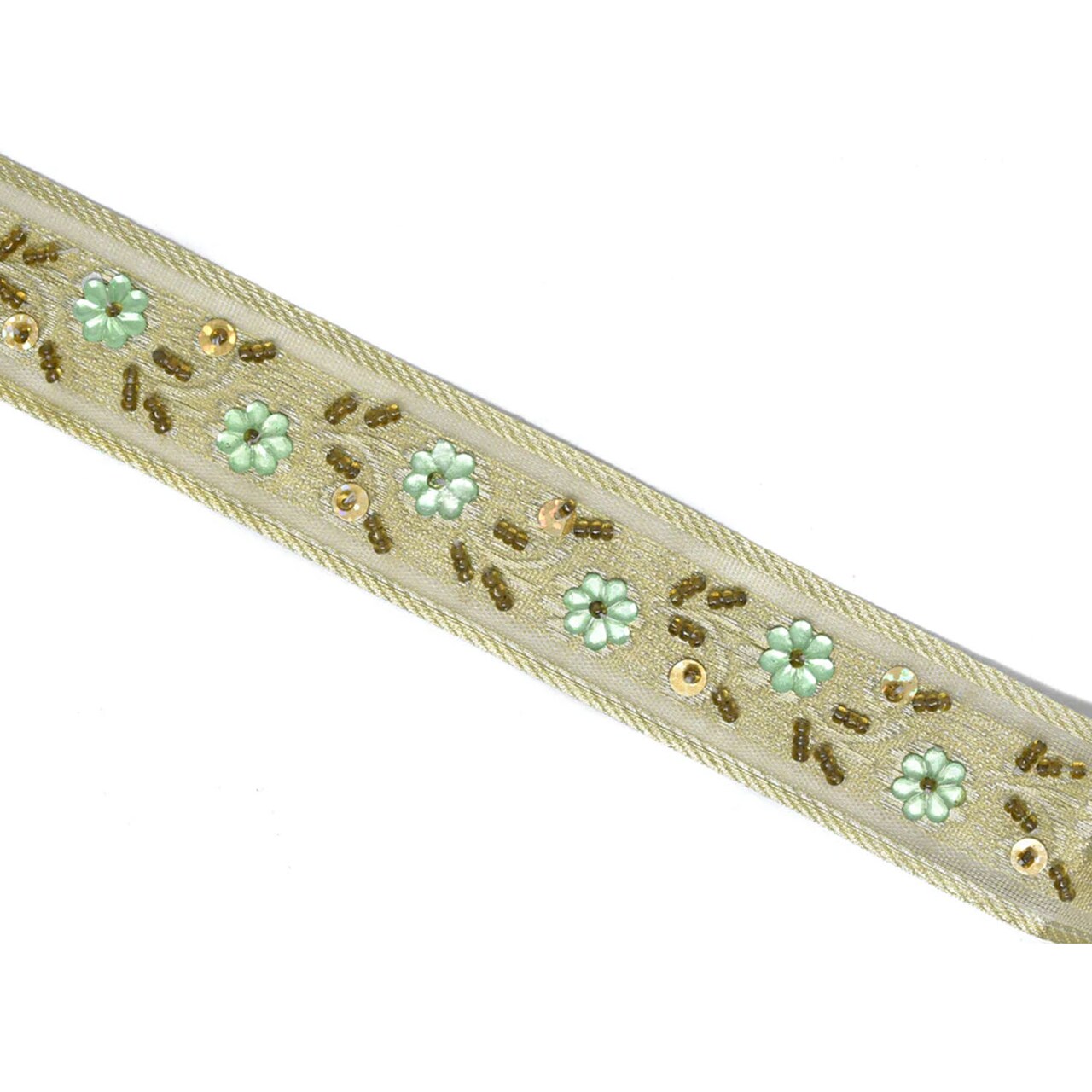 1 Yard Sequins Beaded Embroidered Floral Indian Trim for Sewing Crafts 1.125 Inch Width